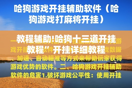 教程辅助!哈狗十三道开挂教程”开挂详细教程